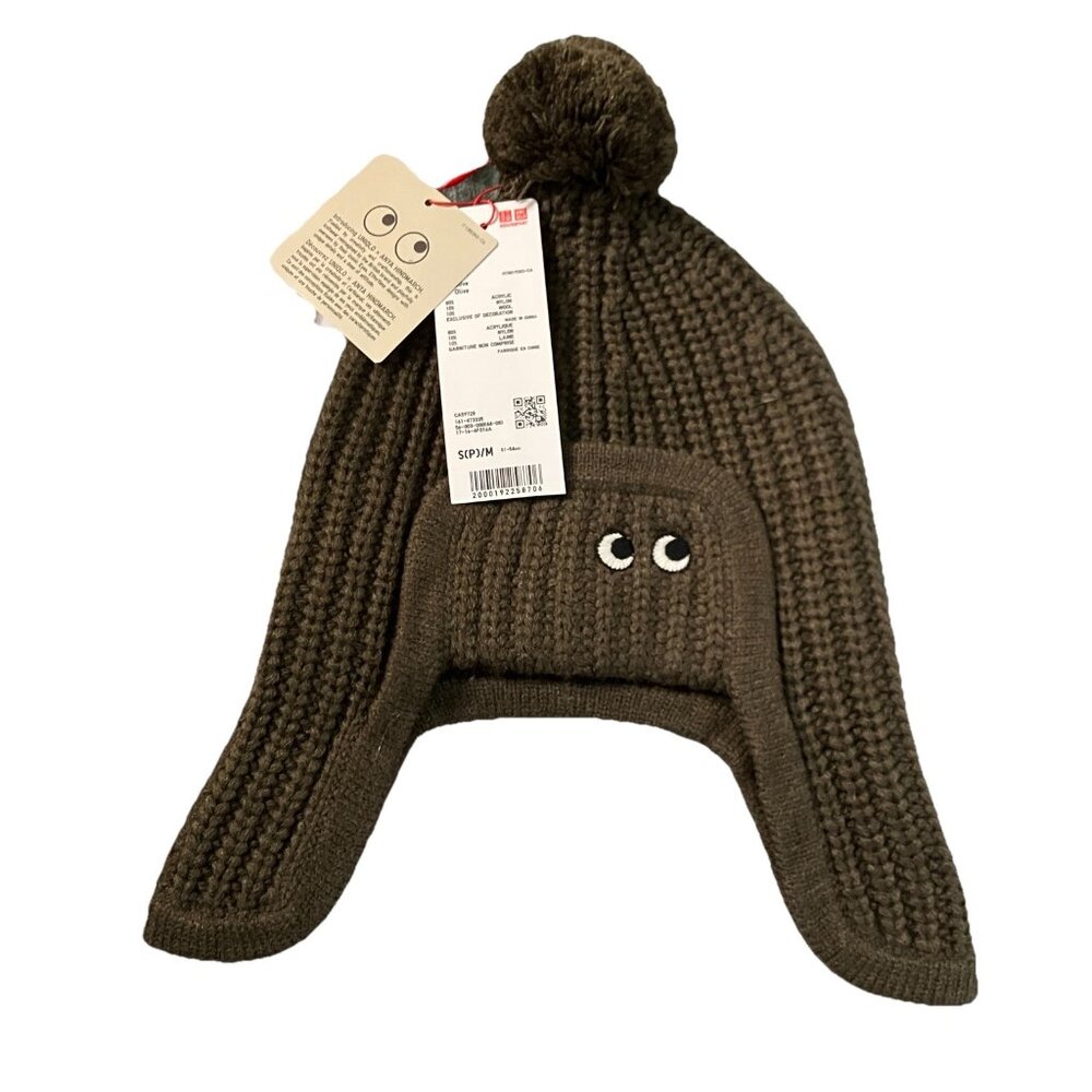 NWT Uniqlo x Anya Hindmarch Heattech Knitted Cap Kids S‎ Green Trapper Hat